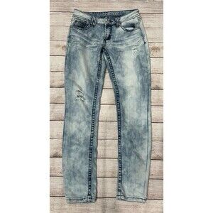 Almost Famous Distressed Skinny Blue Jeans Juniors Size 7